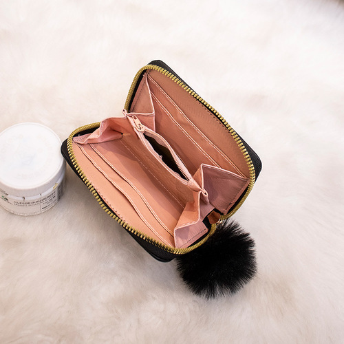 Ladies Handbag  New Bags Embroidered Plush Ball Decoration Short Wallet Casual Fresh Style Minimalist Coin Purse