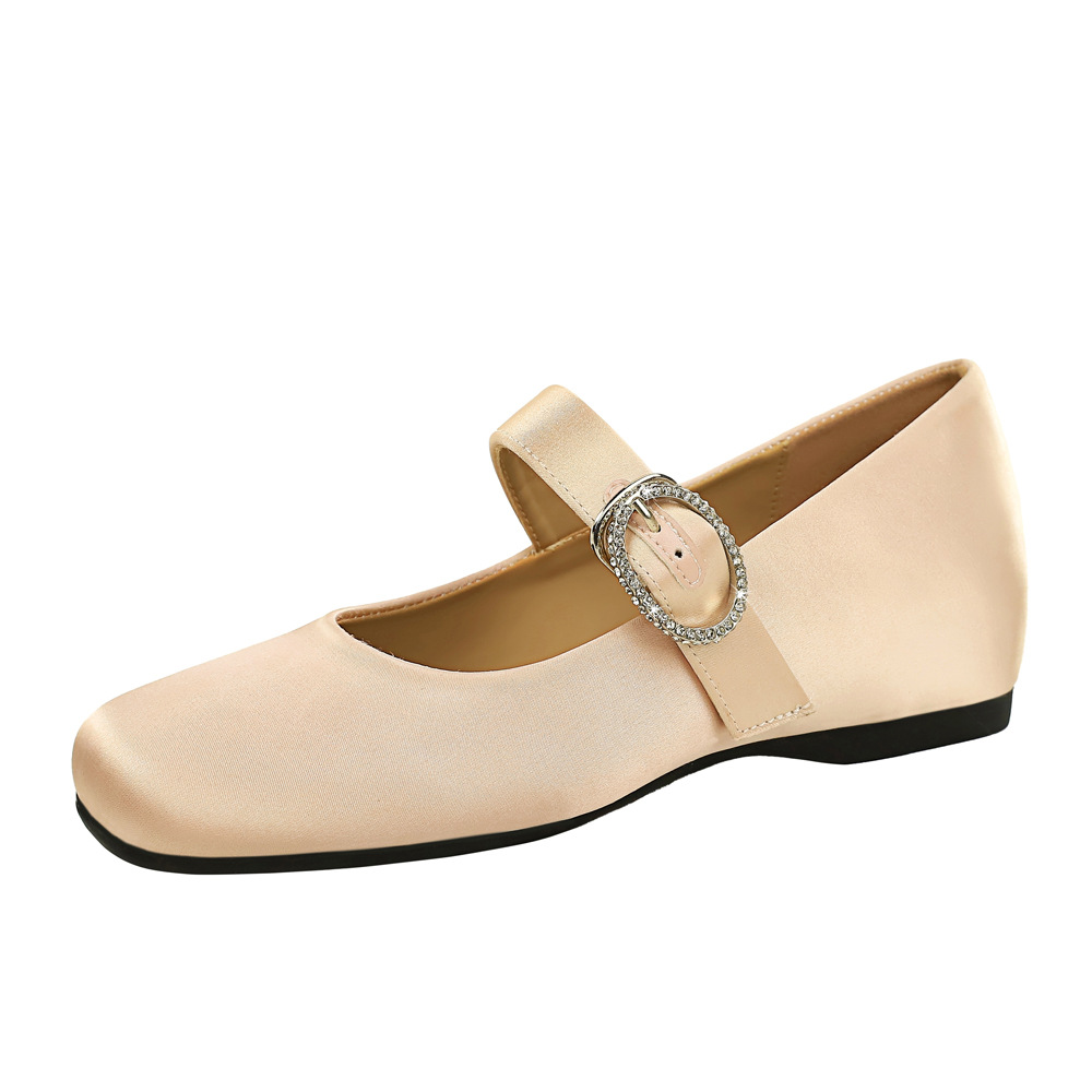 851 Korean version professional OL interior height increasing temperament women's shoes square toe shallow mouth silk one line buckle rhinestone buckle middle follow-up shoes