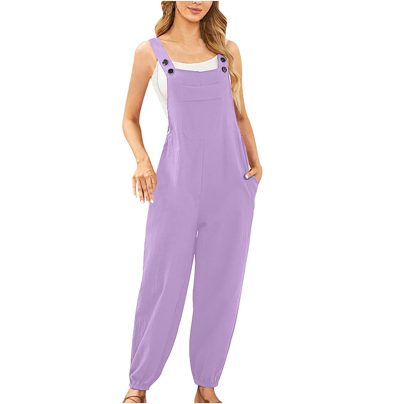 Nueva ropa de mujer transfronteriza europea y americana de algodón y lino mono bolsillo pantalones de la Liga Amazon casual pantalones lápiz