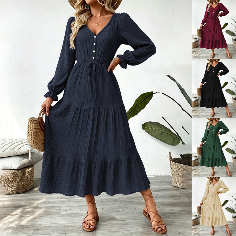 Women's Dress Fashionable V-Neck Long Sleeve Maxi Dress Button-Down Flowy A-Line Dress Beach Vacation Dress Women's Dress Fashionable V-Neck Long Sleeve Maxi Dress Button-Down Flowy A-Line Dress Beach Vacation Dress