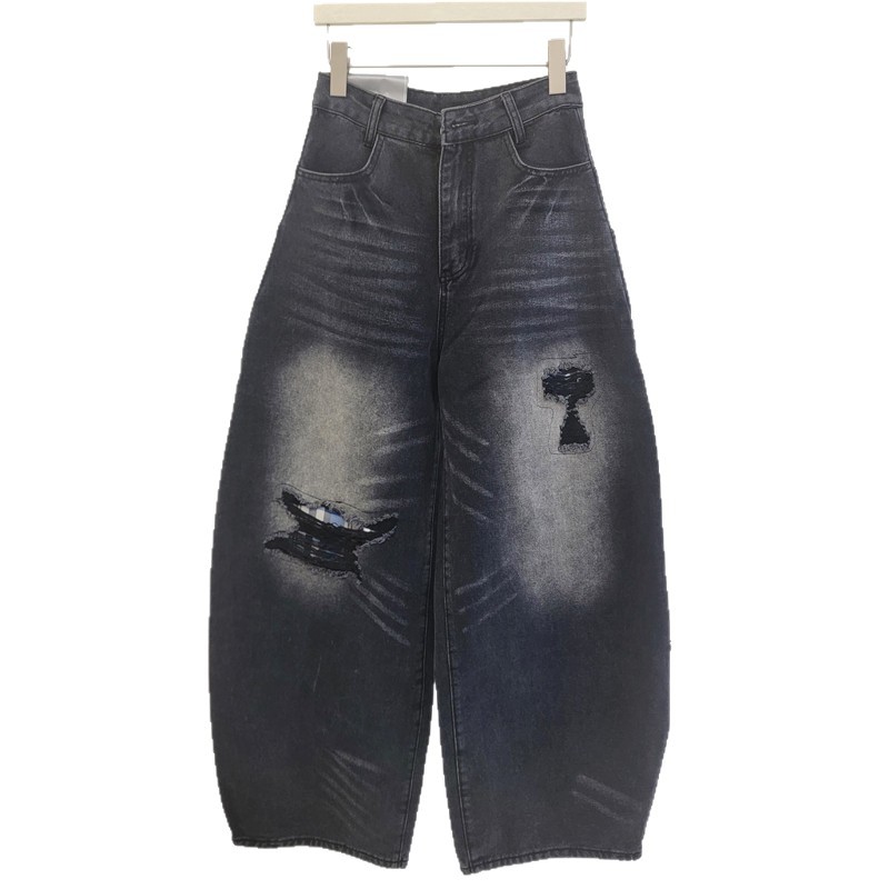 Chica caliente agujero jeans para mujeres 2026 primavera y verano nuevo estilo de moda alta cintura hacer viejos lavados con agua de piernas anchas machetes jeans de moda