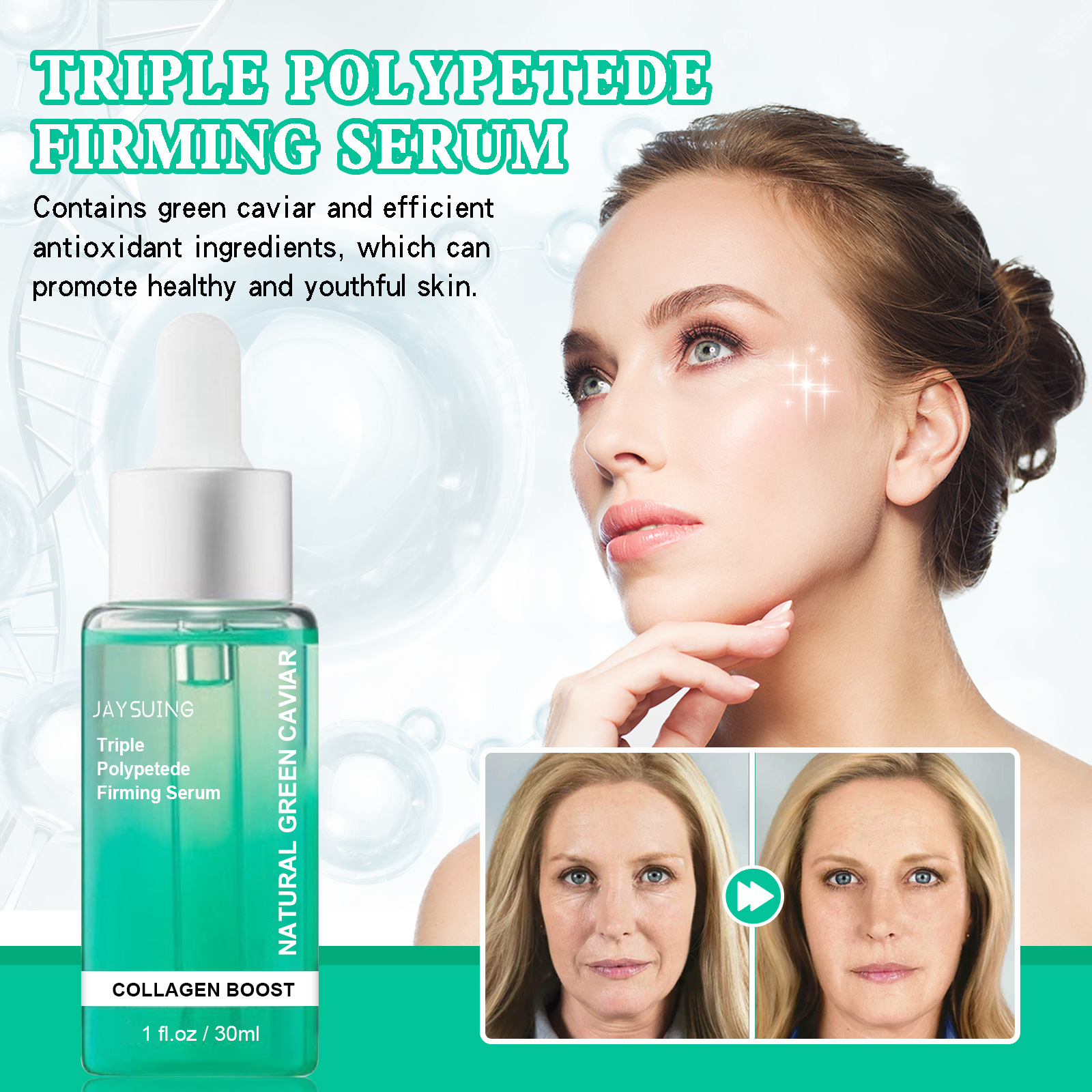 Jayswing Caviar Firming Essence Gesiichtslifting fir fein Linnen ronderëm d'Aen opzehellen, Falten ze bekämpfen an Anti-Aging ze vermeiden_voghion.com