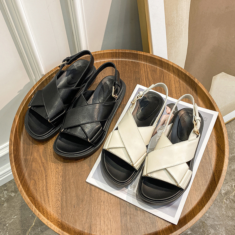 Versatile internet red sandals, fairy style, 2023 summer new student patch leather thick sole, size 35-44 cross Roman_voghion.com
