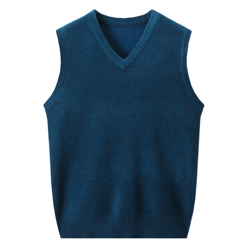 1 pieza de otoño e invierno chaleco de los hombres de color sólido con cuello en V de punto sin mangas suéter papá desgaste cálido chaleco engrosado chaleco image 1