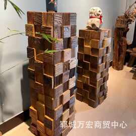 侘寂风老榆木收纳柜家居装饰实木边柜储物柜民宿酒店花瓶置物架