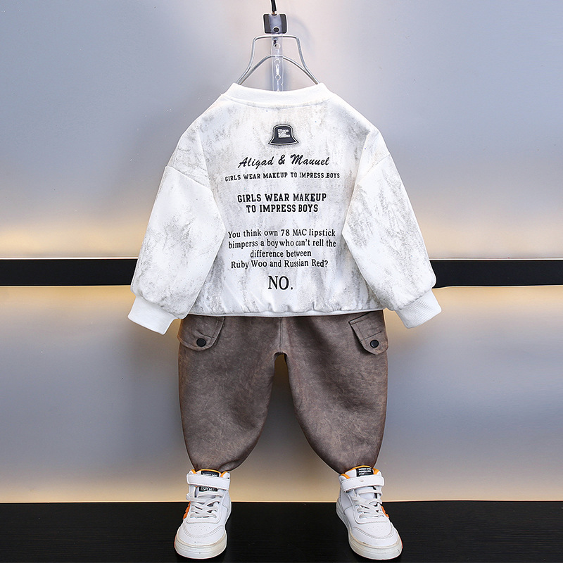 5850 traje de suéter para niños 2025 nuevo estilo estilo occidental ropa de primavera y otoño para bebés, traje de dos piezas de ropa de otoño atractivo para niños