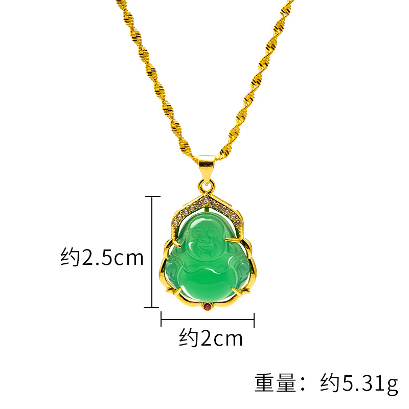 Smiley cara Maitreya Buda COLLAR COLGANTE nuevo con incrustaciones de Calcedonia Buda colgante hembra amuleto portátil colgante