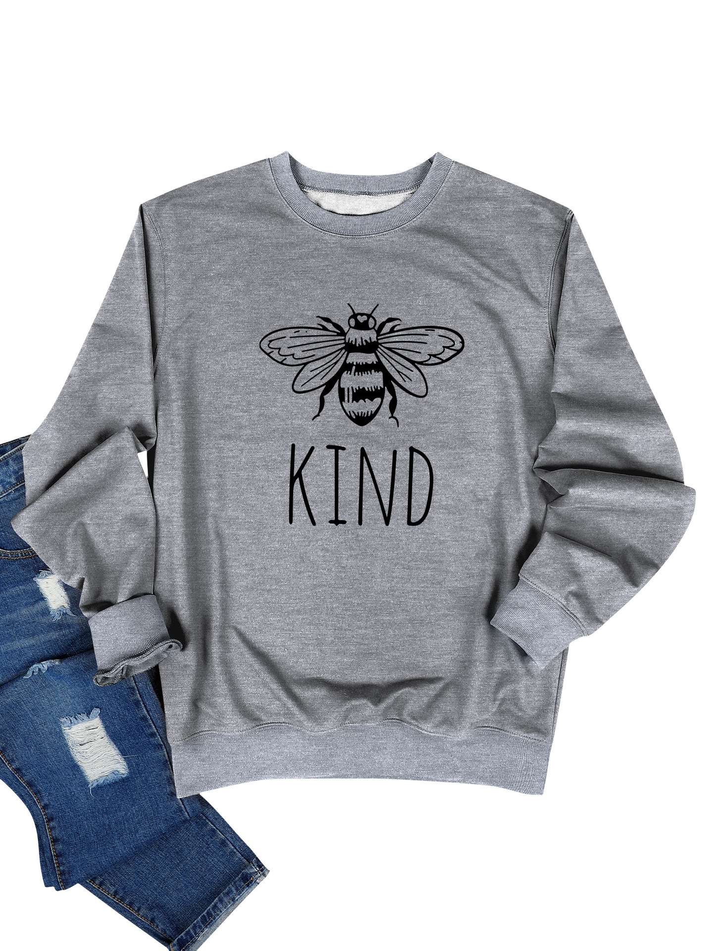 Fijo-hecho más el tamaño sudadera tipo abeja patrón letras en blanco y negro