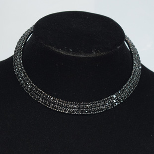 European and American Cross-border Fashion Black Diamond Collar Multi-layer Rhinestone Necklace Necklace Distinctive Diamond-encrusted Steel Wire Collar Bridal Jewelry