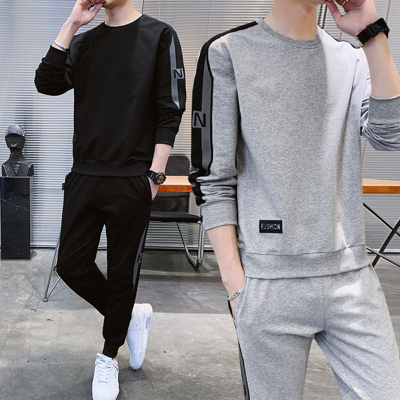 Trajes deportivos para hombres primavera y otoño ocio de algodón de moda de dos piezas para correr jóvenes camisetas de cuello redondo chaqueta para hombres