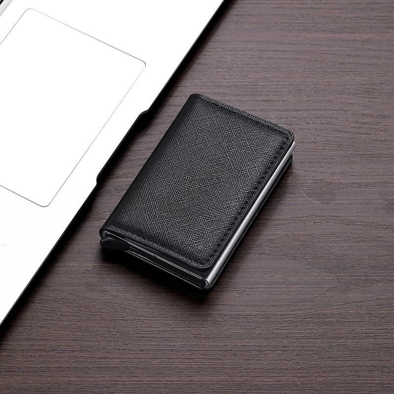 Fibra de carbono RFID cepillo antirrobo auto pop-up tarjeta de crédito ultra delgada tarjeta de metal cartera multi-tarjeta para hombres