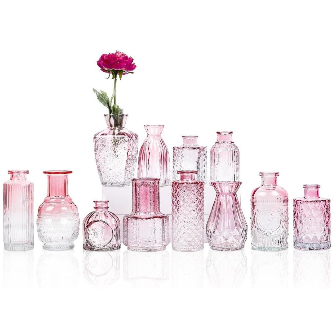 Relieve retro europeo azul y amarillo gradiente spray mini hidroponía jarrón aromático conjunto de jarrón de vidrio de flores secas