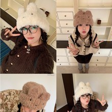 可爱兔兔！陈奶奶韩系兔耳毛绒帽女保暖防风秋冬可爱搭配新款帽子