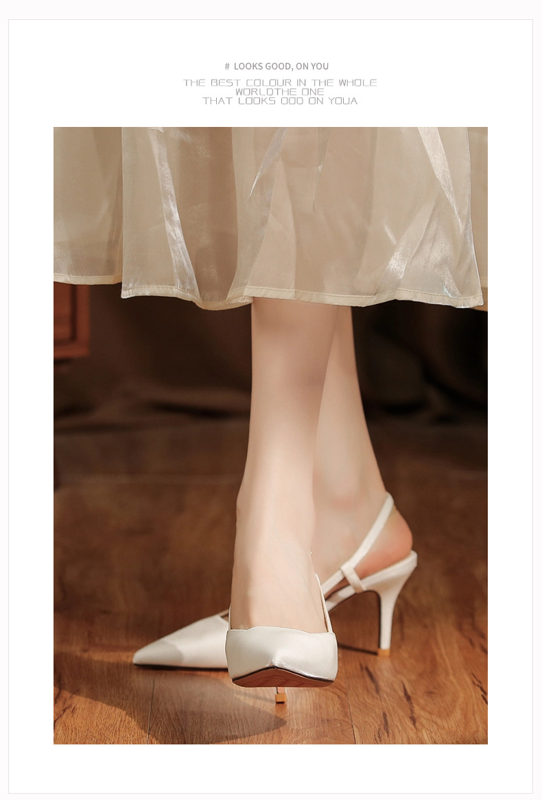 7755C Satin Front Closure Back Open Strap Sandals Thin Heel High Heels Professional Shoes Commuting Elegant Versatile_voghion.com
