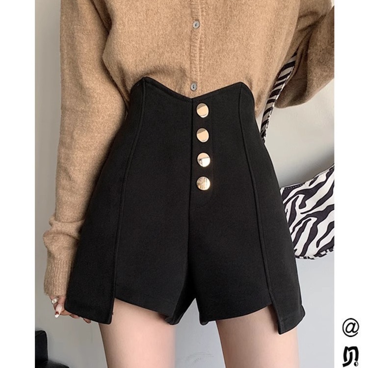 下半身失踪黑色西装短裤女秋冬高腰阔腿裤2024新款小个子打底靴裤