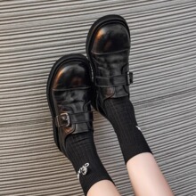 羊皮版~英伦高级感深口乐福鞋皮带扣复古小皮鞋女圆头单鞋