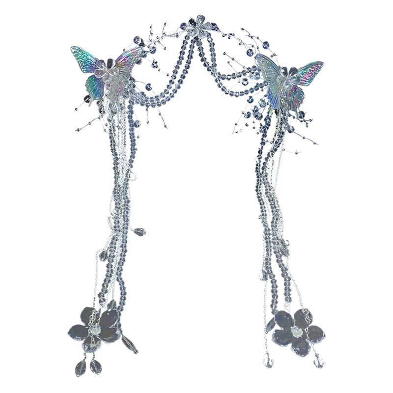 Свадебное свадебное платье головной убор Кристалл Длинная кисточка бабочка лоб ювелирные изделия Передняя цепочка богемный эльф Фея чистое желание