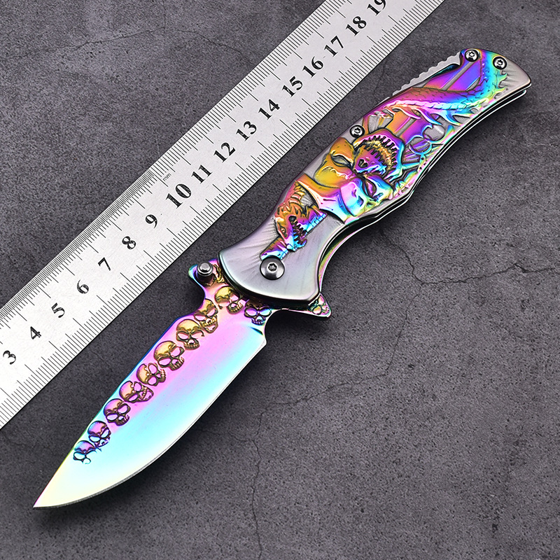 户外折刀不锈钢浮雕户外折刀不锈钢刀具 野外防身刀荒野求生刀