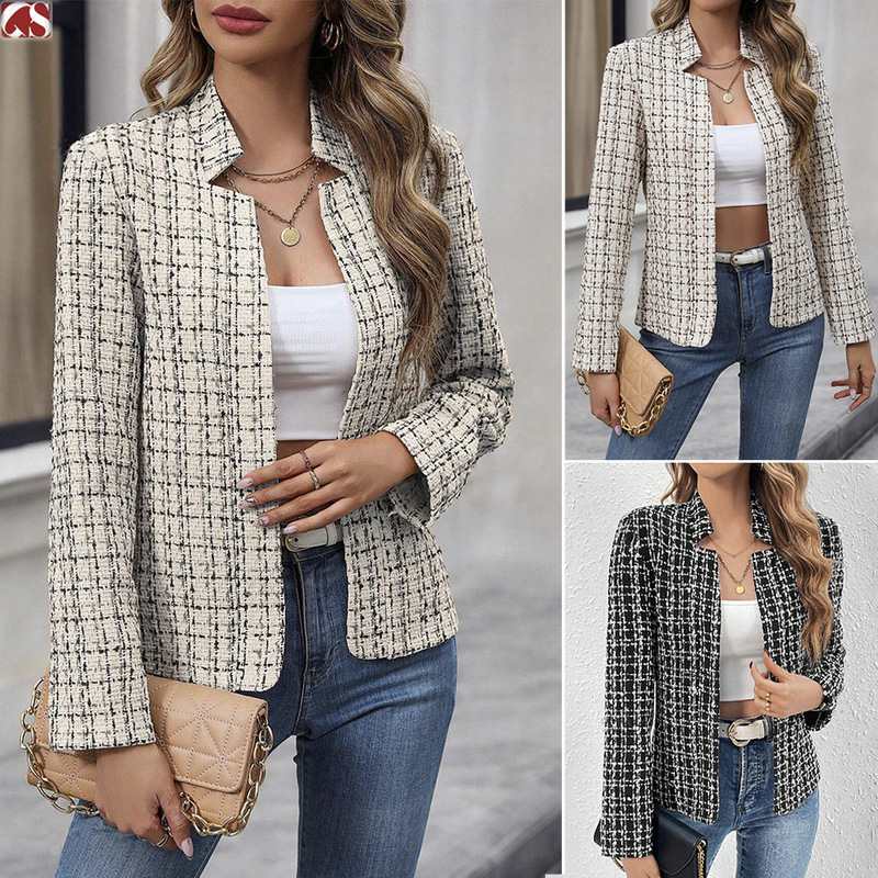 Popular Autumn European and American Foreign Trade Cross-Border Women's Cardigan Slim-Fit Chanel-Style Elegant Office Blazer for Women
