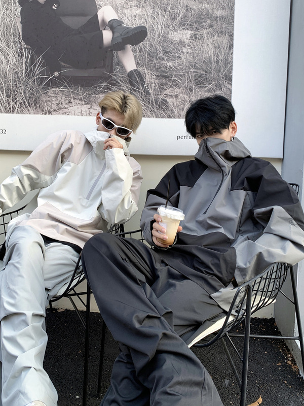 Shenzhen school uniform half zipper charging sweater jacket men's American functional style turtleneck pullover waterproof cycling jacket