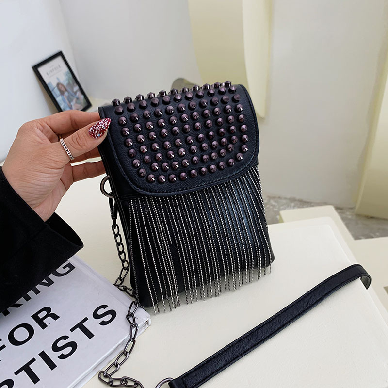 오토바이 리벳 가방, 새로운 휴대폰 가방, 체인 숄더백, 다이아몬드 태슬 백, 숄더 크로스바디 여성용 가방, 드롭쉬핑