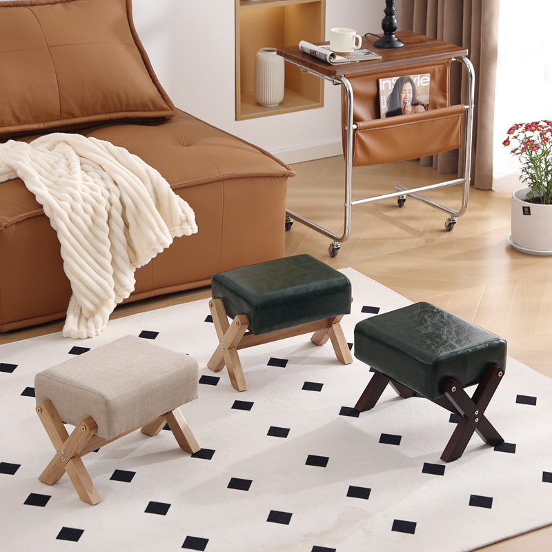 现货新款换鞋凳办公室垫脚凳新中式家用门口换鞋小矮凳软包板凳