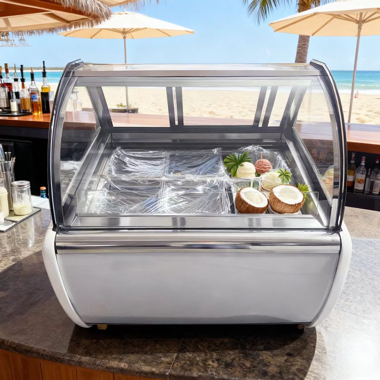 14-Pan Frost-Free Ice Cream Display Cabinet, Commercial Large-Capacity Freezer, Transparent Ice Cream Popsicle Refrigeration Equipment