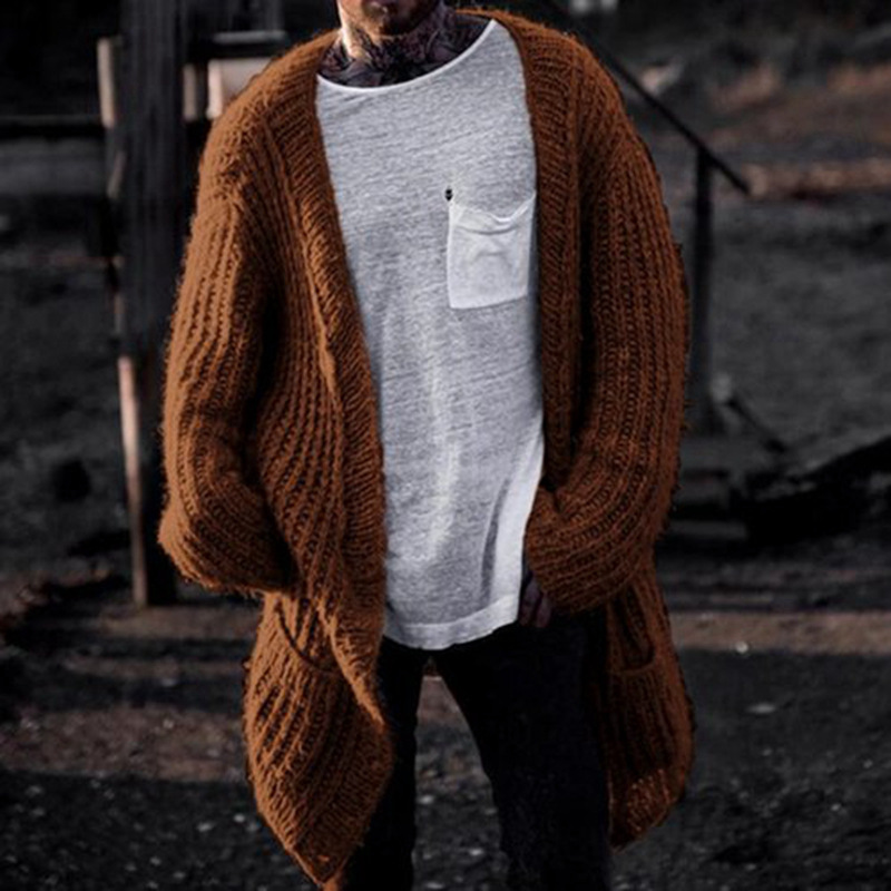 Autumn and Winter Men's Ribbed Coarse Knit Cardigan Without Buttons, Loose Shoulder-Drop Sweater Jacket, Amazon Men's Clothing Sy0156