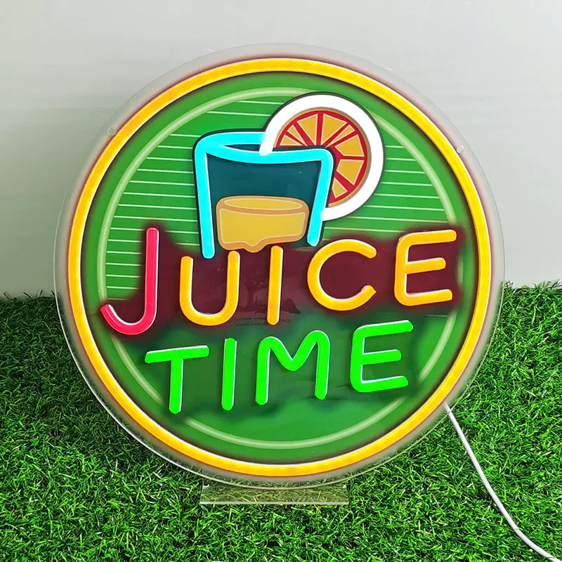 LED 霓虹灯圆形  果汁店装饰发光招牌 商铺广告挂饰氛围灯