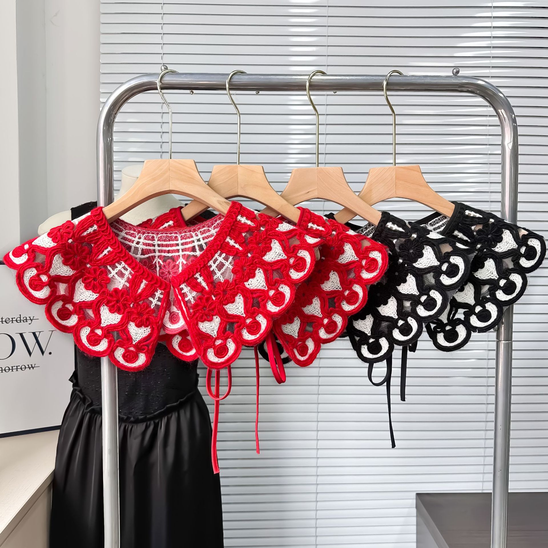 欧美爆款毛线机织镂空秋冬外搭盘花假领毛衣大衣外套新春服装辅料