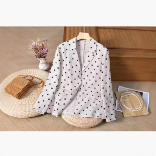 2024 Linen Polka Dot 14 Pct Suit Jacket Casual Elegant Thin Fashion Printed Single-breasted Mint Mambo