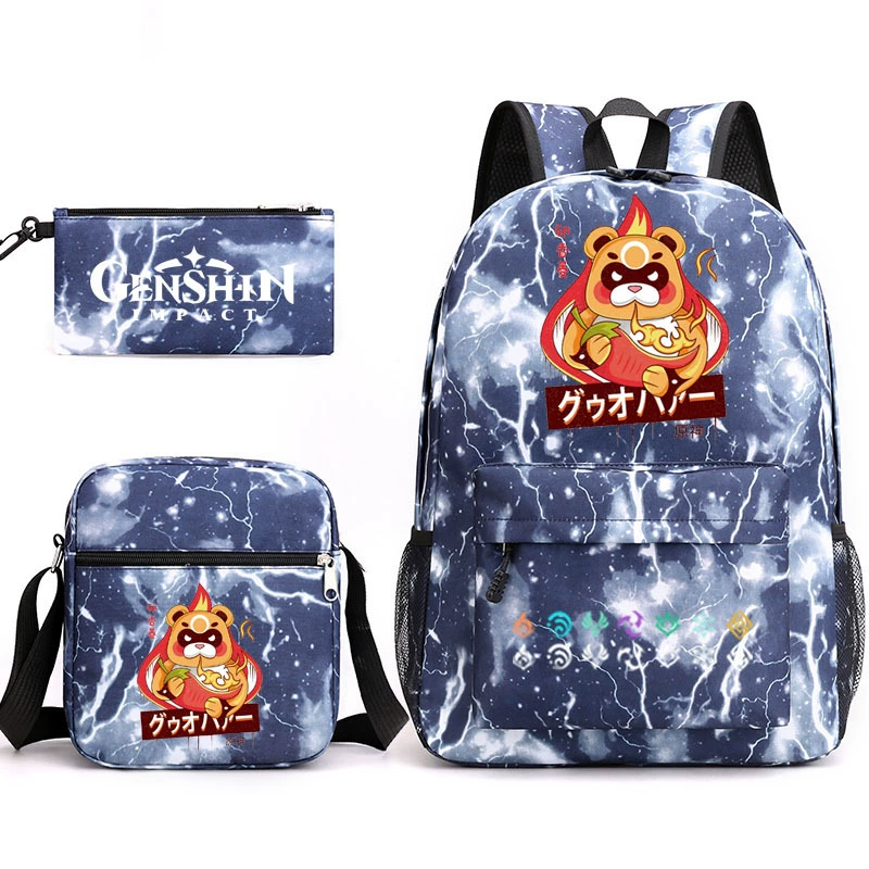 Backpack set (Genshin) 3‑piece — backpack, one‑shoulder bag, pencil case, assorted colors