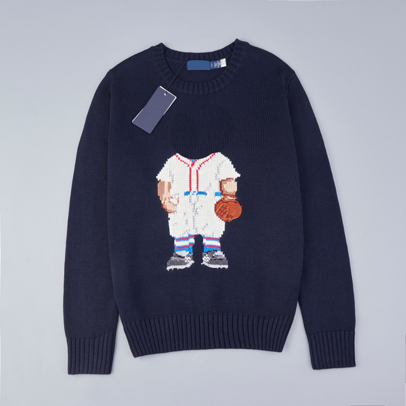 American Single Cartoon and Letter Thick Needle Cotton Round Neck Long-Sleeved Knitted Sweater
