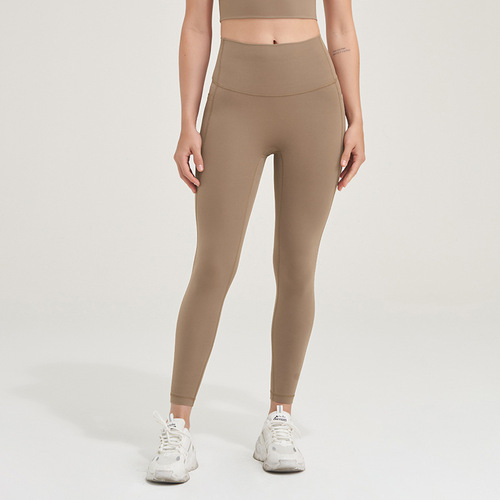 Women's Yoga Pants with Side Pockets, High-Waisted, Booty Lift, Inseamless, Bare-Fit Fitness Clothes, Peach Butt Exercise Pants, Outwear