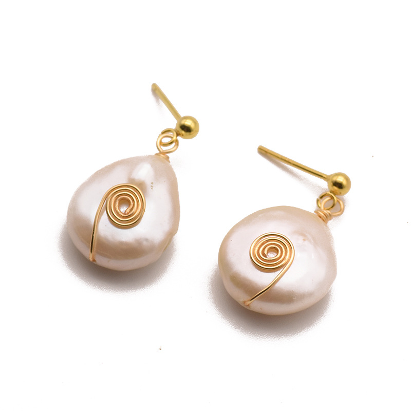Perla alta sensación barroco pendientes de gota de perla estilo europeo y americano joyas de diseño al por mayor natural
