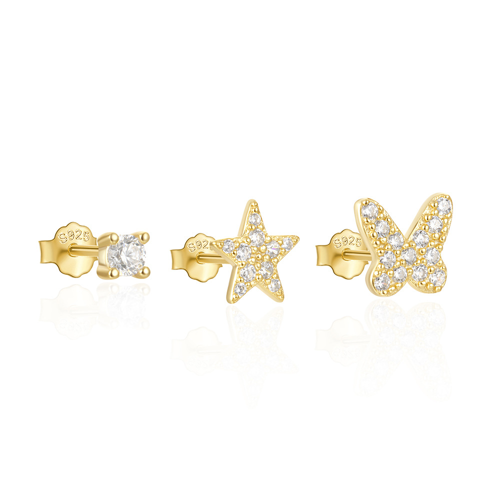3g Weight Ear Studs Classification 1 Set Quantity Daily Occasion 925 Sterling Silver Material Star, Butterfly Pattern Women's Gender Plating Design Simple Style Style 1 Set 925 Sterling Silver Star Butterfly Ear Studs 126