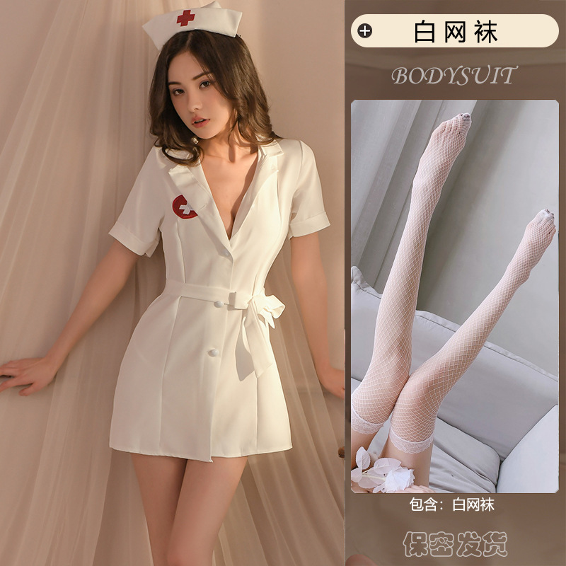 흰색 [잠옷+모자+T바지] 흰색 망사스타킹