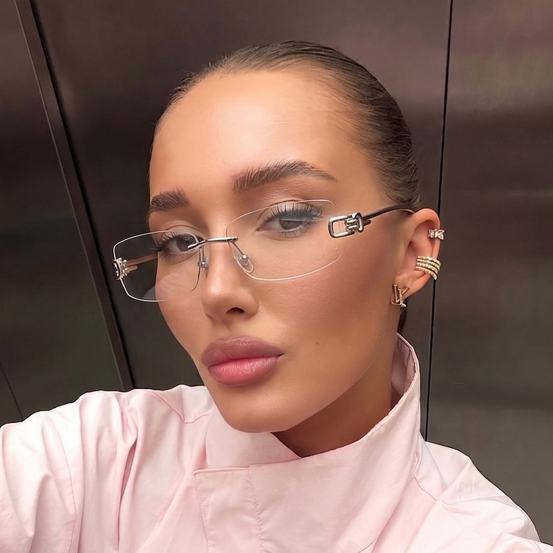 Fashionable Korean-Style New Square Frameless Glasses with Knot Design, Versatile for Men and Women, Natural Look Sunglasses, Trendy Sunglasses