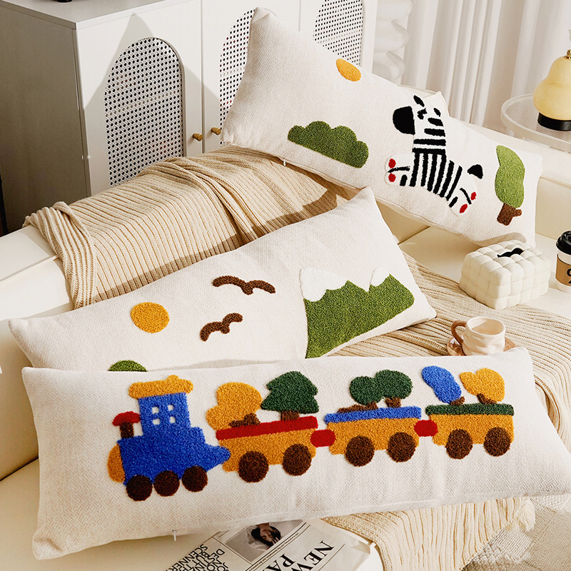 Cute Cartoon Long Pillow Waist Pillow Backrest Pillow Case with Core Dopamine Lined Living Room Sofa Pillow Cushion