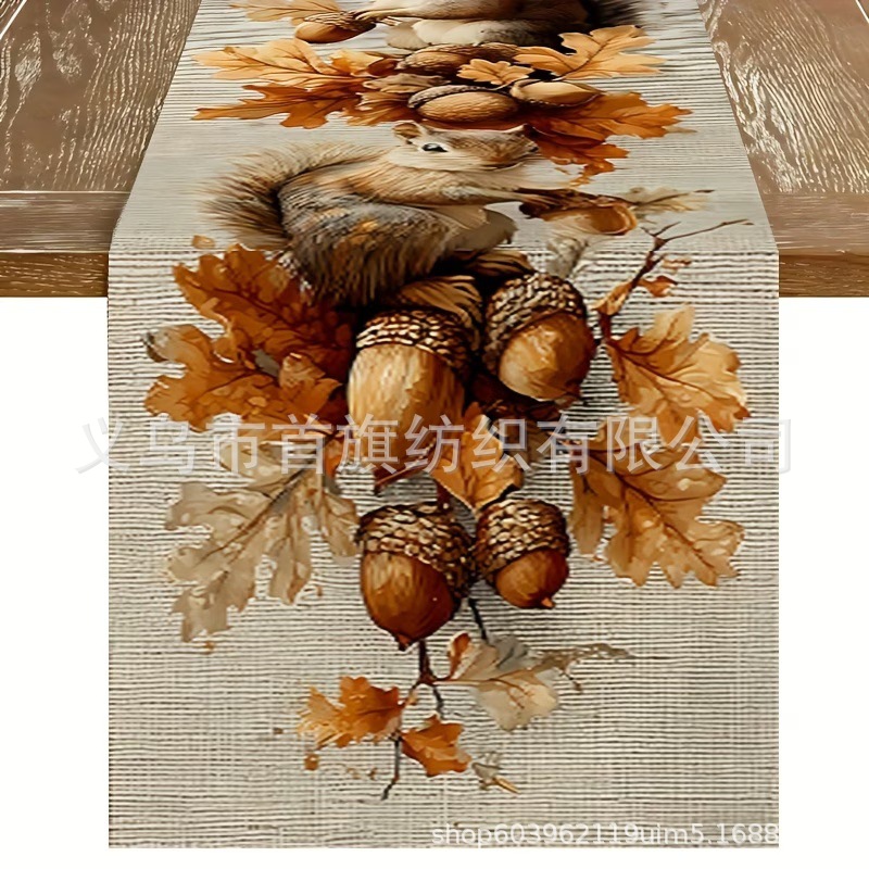Otoño Día de Acción de Gracias bandera de mesa girasol de pino de hoja de pino decoración de bandera de mesa de acoplamiento profesional transfronteriza venta directa de fabricantes