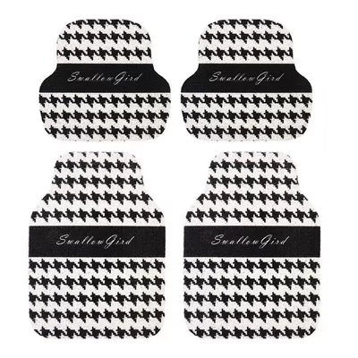 Stain-Resistant Five-Seater Car Universal Model Full – Ayaqaltılar (Kovriklər) - 5044-two-pieces-at-the-back-black-and-white-houndstooth