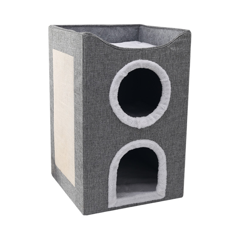 Nido de gato de sisal, rascador para gatos, almacenamiento plegable de tres capas, resistente al desgaste y sin desprendimiento, suministros universales para mascotas para las cuatro estaciones, casa para gatos