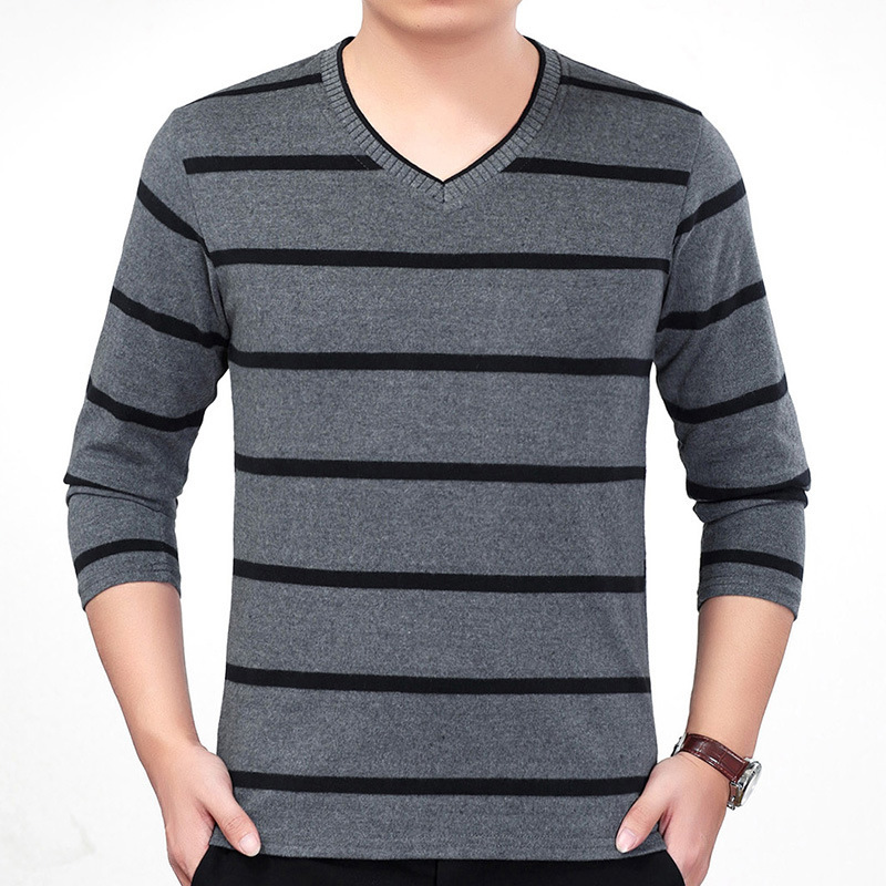 2024 Special Offer Autumn Men's Long Sleeve T-Shirt Loose Striped V-Neck Knitted Shirt Dad Men's T-Shirt Wholesale Free Shipping 2024 Special Offer Autumn Men's Long Sleeve T-Shirt Loose Striped V-Neck Knitted Shirt Dad Men's T-Shirt Wholesale Free Shipping