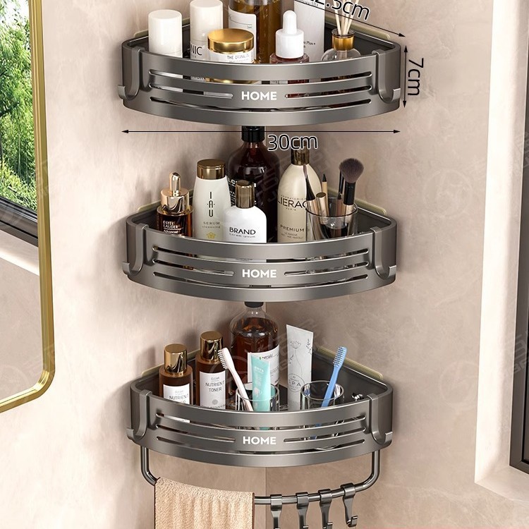 Estante Esquinero Triangulada de Baño de Aleación de Aluminio, Sin Perforación
