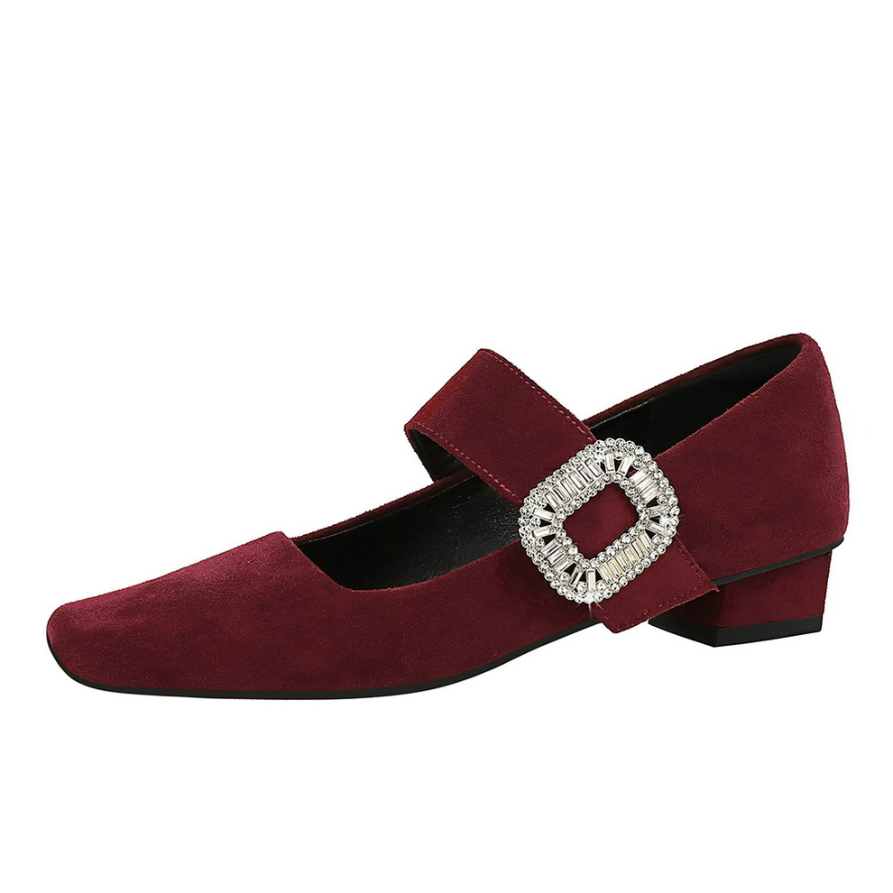 Velvet Mary Jane Heels With Rhinestone Straps And Square Toe_voghion.com