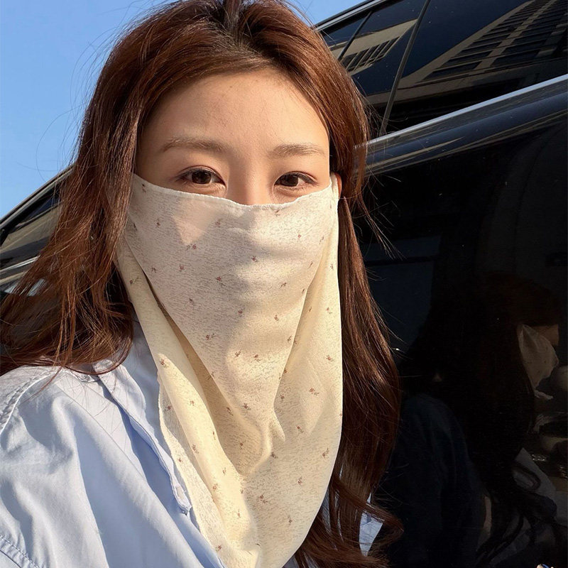 부드러운 잔꽃 자외선 차단 마스크 전체 얼굴 목 보호 경박 통기 베일 여름