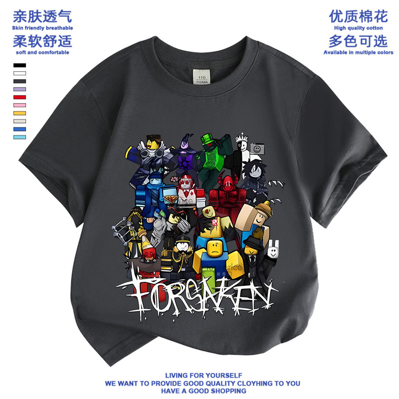 Forsaken Roblox New Children's Clothing Printed Round Neck Short-Sleeved Summer Versatile T-Shirt for Primary and Secondary School Students