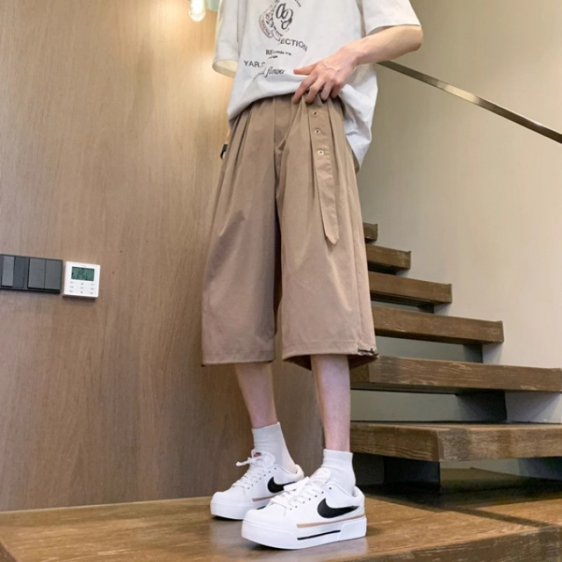 2025 Summer New American High Street Casual Shorts Men's Straight Wide Leg Trendy Brand Handsome High-End Three-Quarter Pants