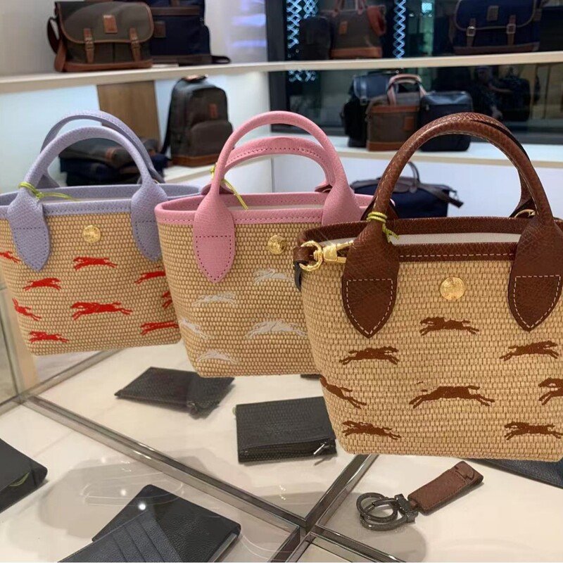 Longxiang New Mini Embroidered Straw Bag Hand-Held Shoulder Crossbody Bag Fashionable Simple Woven Bag Vegetable Basket Women's Bag