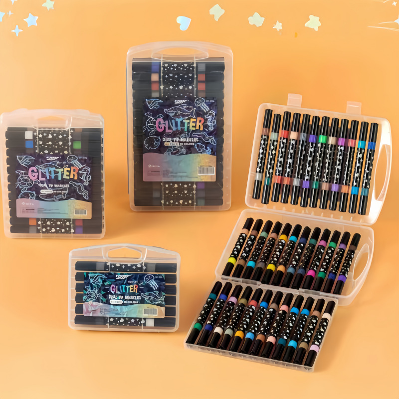 Marcador de dos colores para niños marca de dibujo multicolor multicolor marcador de flash impermeable 72 color